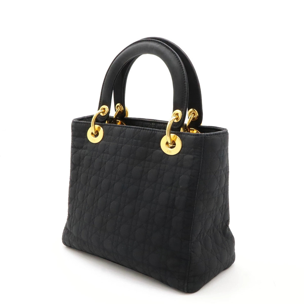Dior leather handbag black tote Cannage Lady bag Christian Black